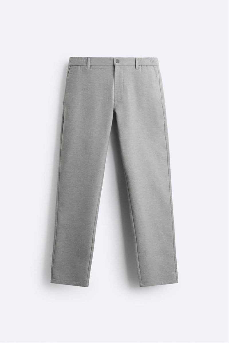 ZARA MAN grey slim fit stretch pants w/ elastic waist, front pockets & back welt pockets, L