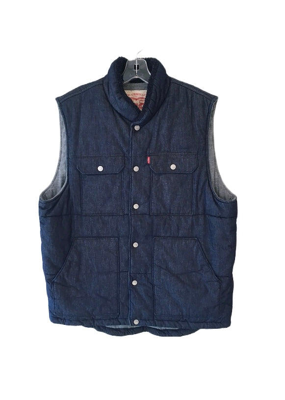 LEVI'S Mens dark denim padded vest sherpa lined collar, XL
