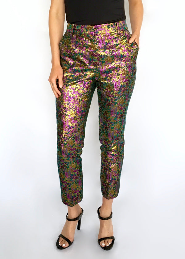 PHILLIP LIM Women's metallic purple/teal/gold lurex jacquard pencil pant, XS