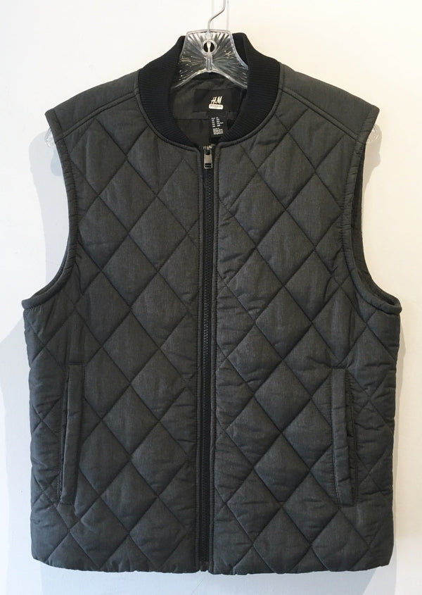 H&M Mens grey quilted vest w/ ribbed collar, 38R/M