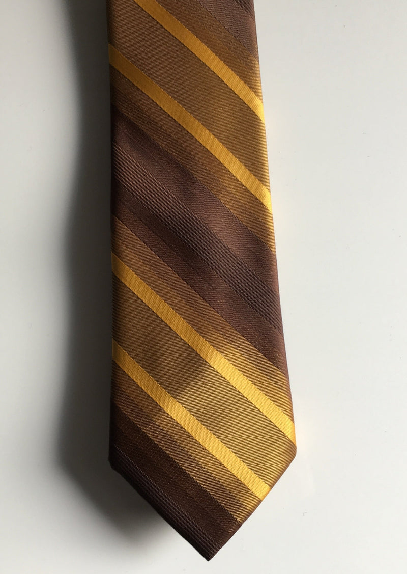 TERRY QUEEN VINTAGE brown & mustard striped silk 2.75" wide tie