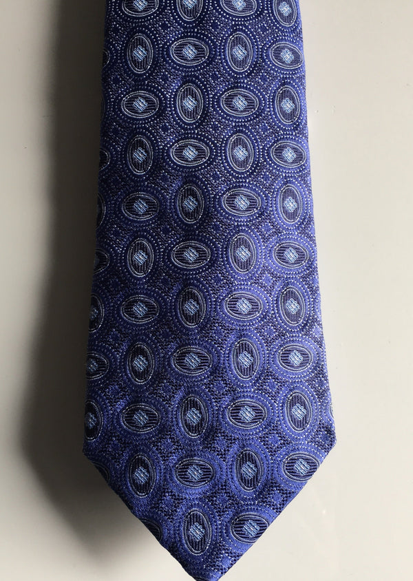 ARMANI blue oval woven print silk 3.5" wide tie