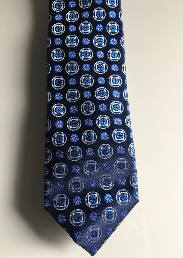 BOSS blue medallion woven print silk tie