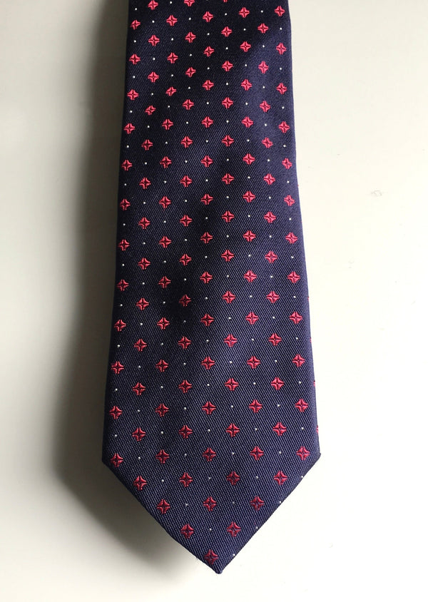 BOSS navy silk tie with red print 3" wide