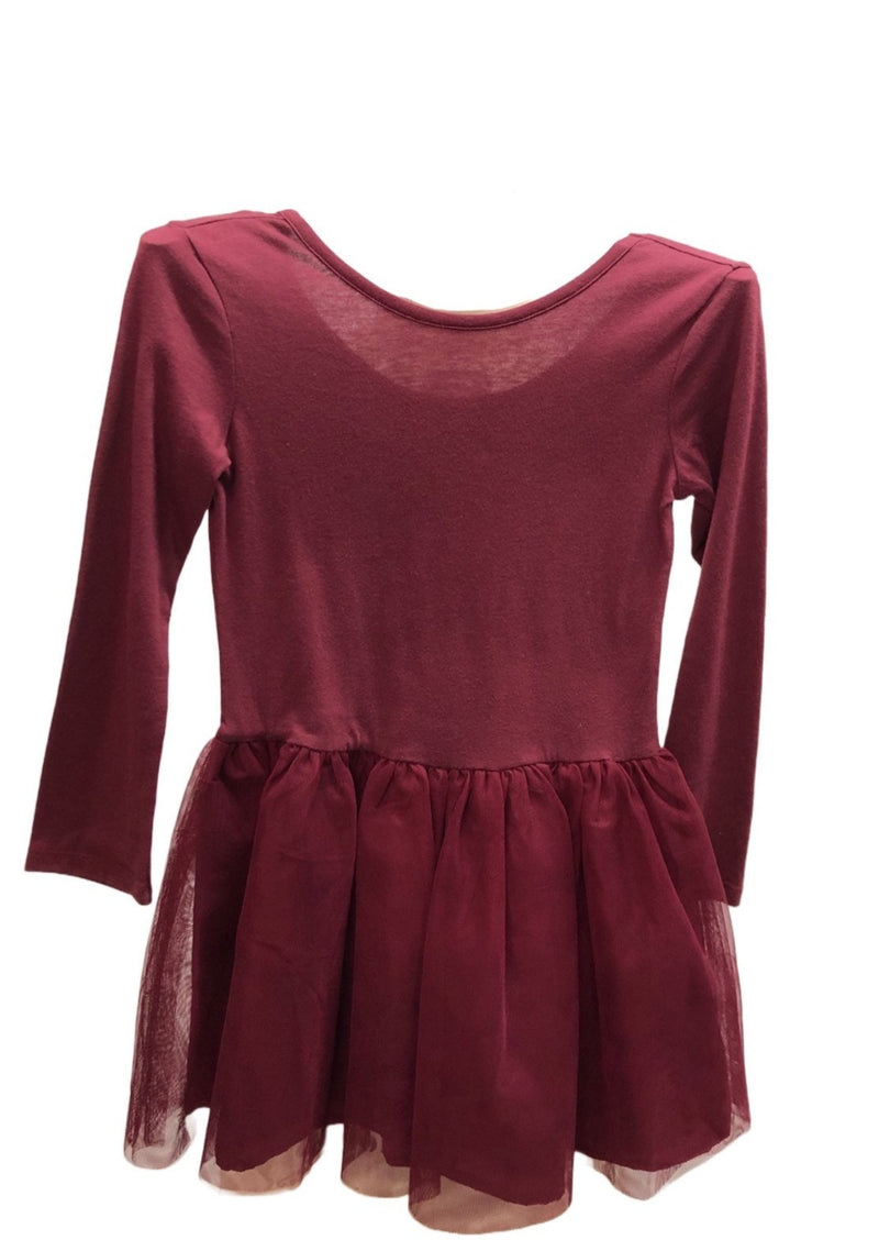 OLD NAVY Girls cranberry long sleeve cotton dress with tulle skirt, 5