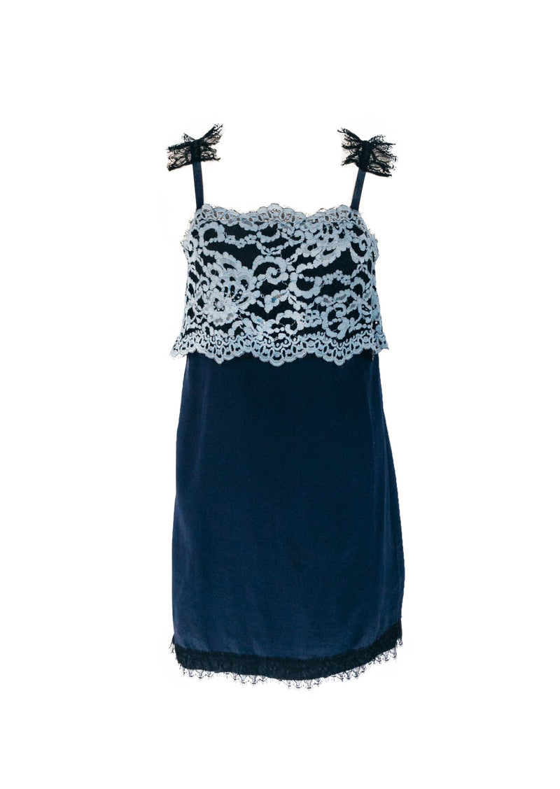 CLUB MONACO Women's navy silk crepe de chine & lace slip dress, 4