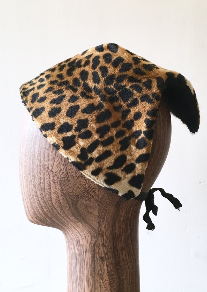 Women's reversible velvet cheetah / black wool boucle winter headscarf