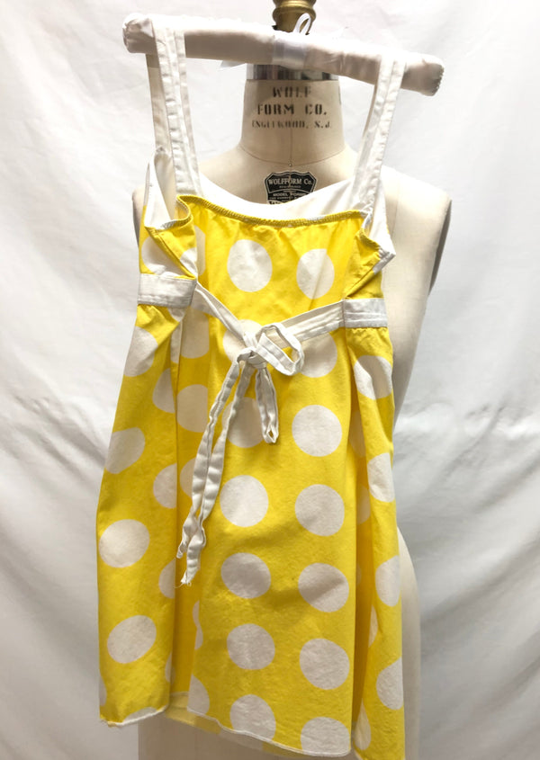 IVE VANILLA Girls yellow and white polka dot dress, M