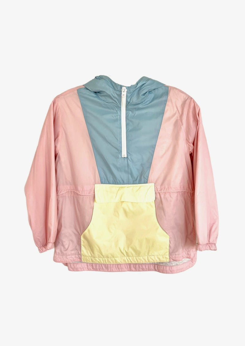 ZARA GIRLS blush/pale blue/yellow quarter zip pullover hooded windbreaker, 9/10