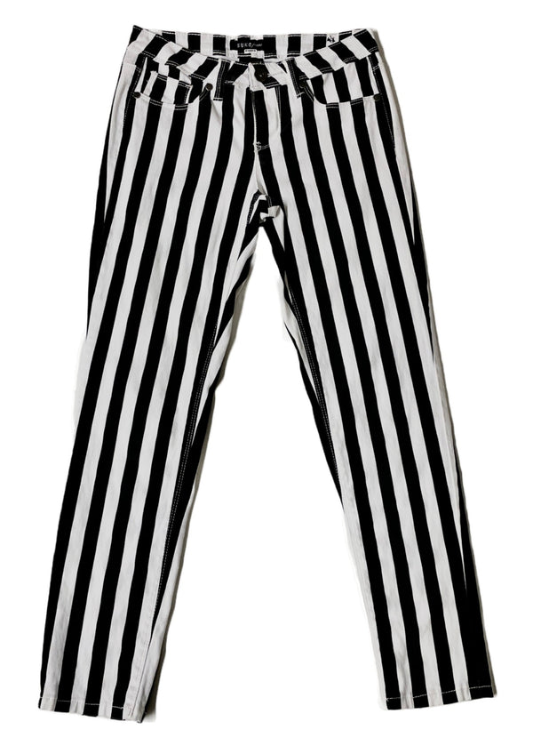SUKO JEANS Women's black & white stripe low-rise straight 5 pocket jeans, 4