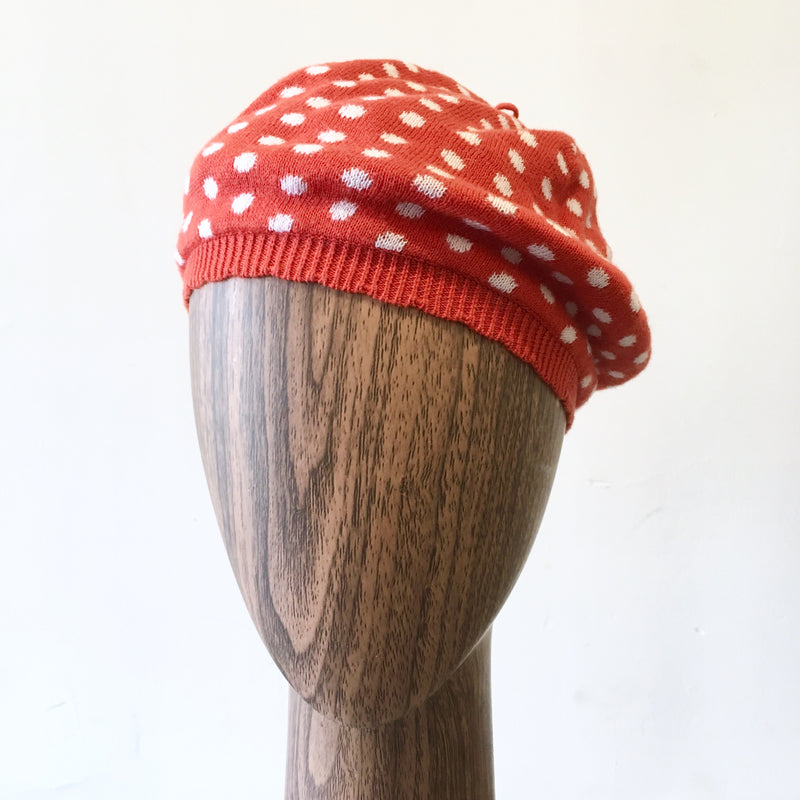 JANIE & JACK red and white knit polka dot beret