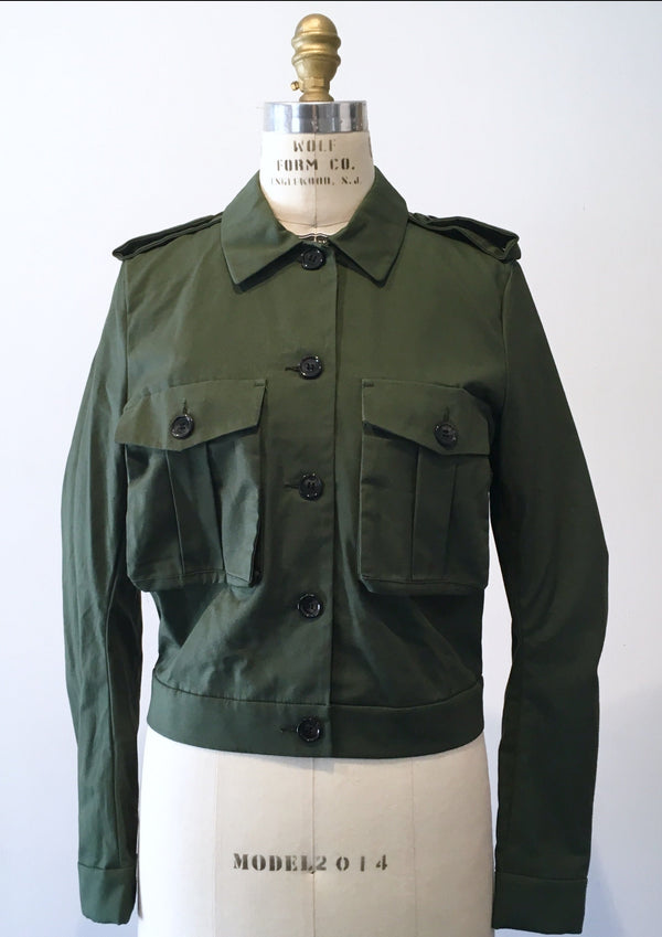 H&M Women's olive green cropped army jacket w/ epaulettes, 6