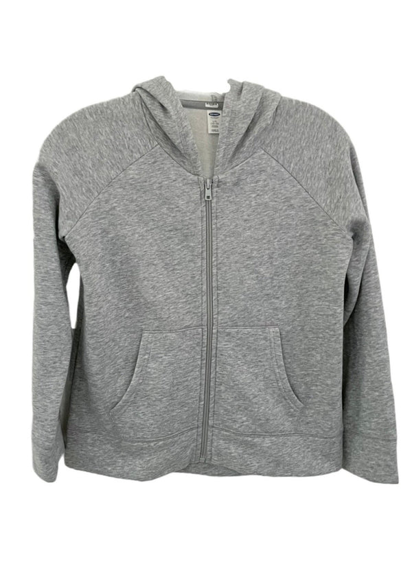OLD NAVY Kids heathered grey fleece zip up hoodie w/ pockets, L/10-12