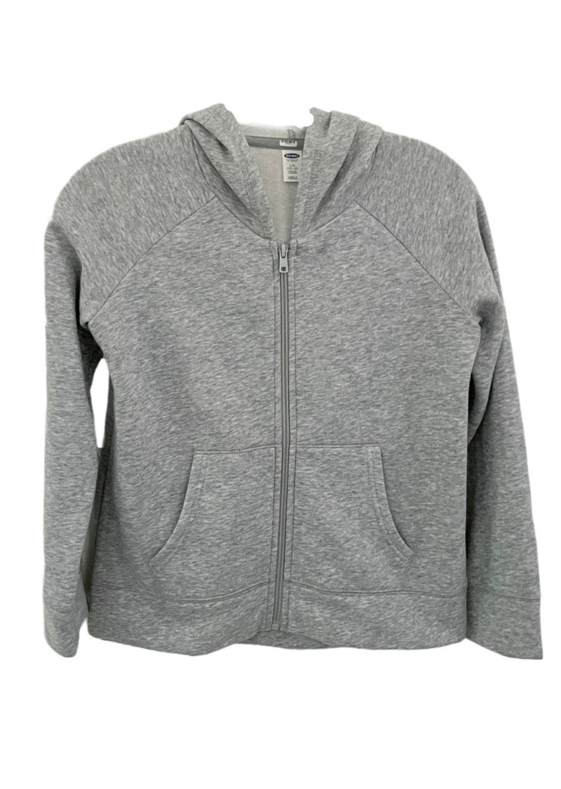 OLD NAVY Kids heathered grey fleece zip up hoodie w/ pockets, L 10/12