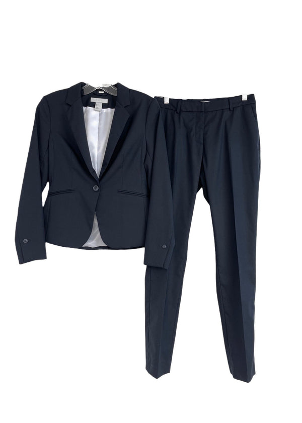 H&M Women's navy one button notch lapel pant suit, 6 / 30" x 30"