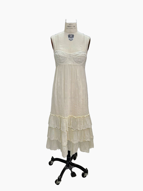 MICHAEL KORS COLLECTION Womens Cream Eyelet Tiered Midi Dress, 6