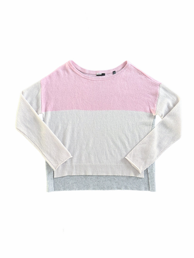 ATM pink/cream/grey colour block cashmere sweater, M