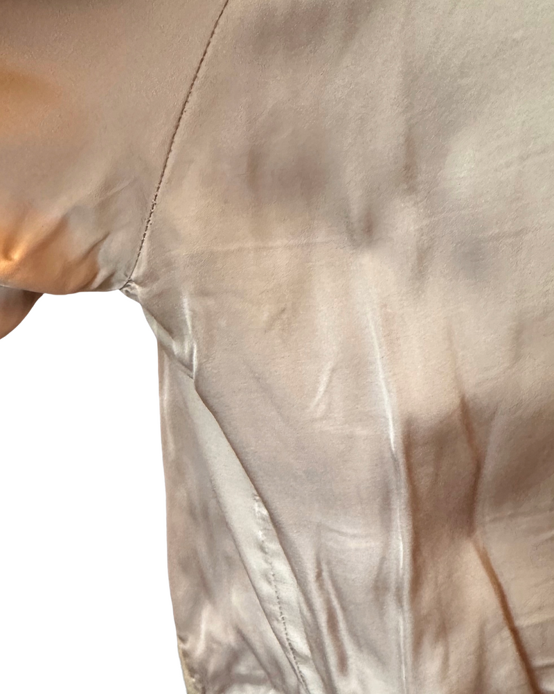 ALL SAINTS Women’s taupe suede & satin panels bomber jacket, S