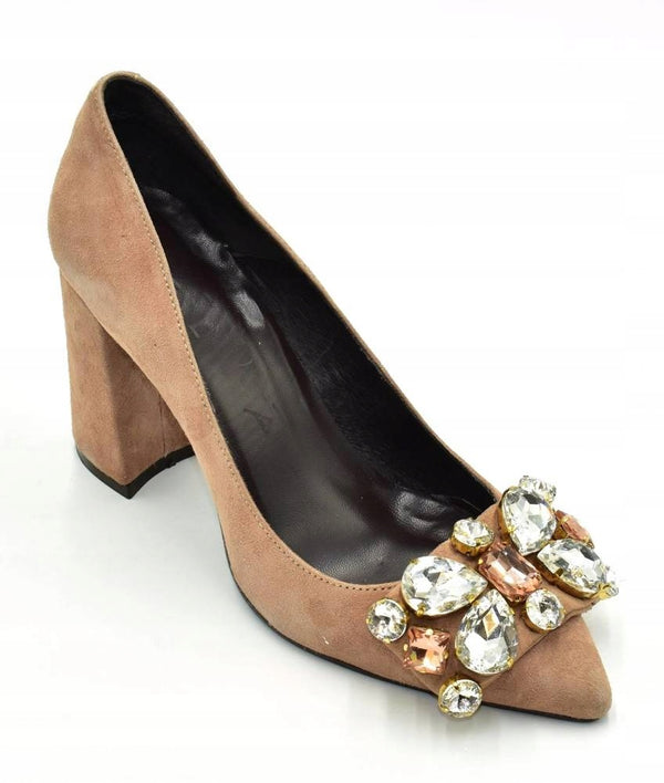 HELIA Women's mauve suede jewelled pumps, 9