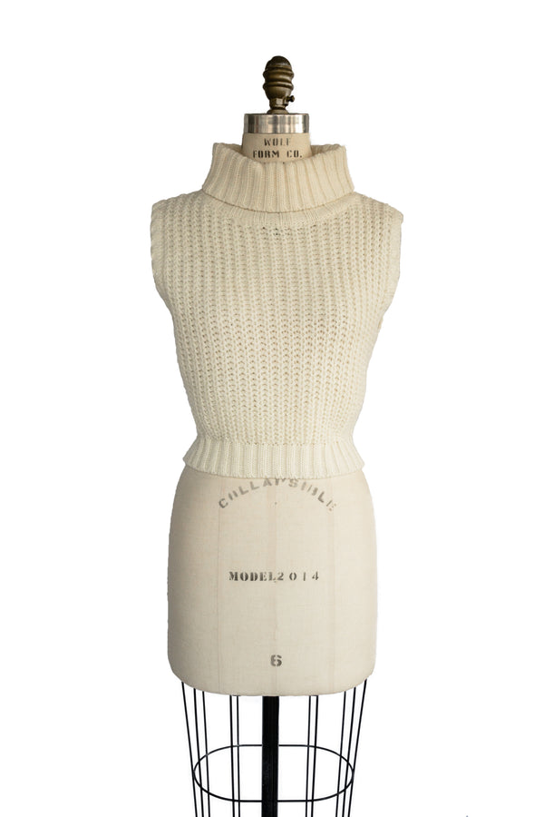 MINKPINK Women's cream crop turtleneck sleeveless sweater, L