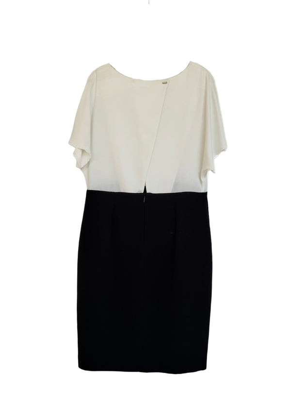 MANGO Women's black & white crepe dress with short dolman sleeves, XL
