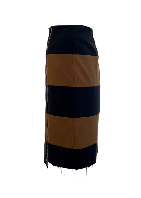 9 West Women's olive brown & black colour block pencil skirt with zipper, 4