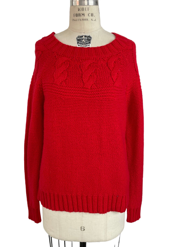AERIE Women's red  crewneck chunky knit sweater, M