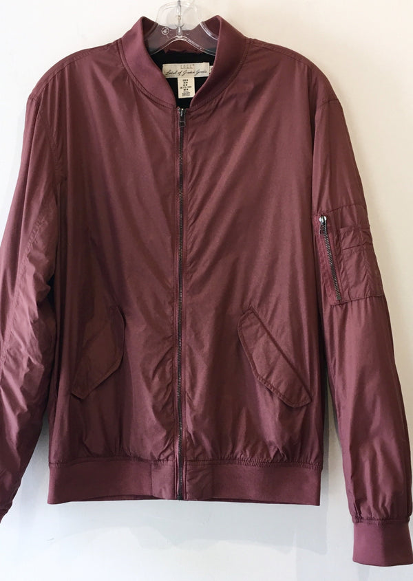 H&M Mens maroon zip up bomber jacket pocket on arm, M