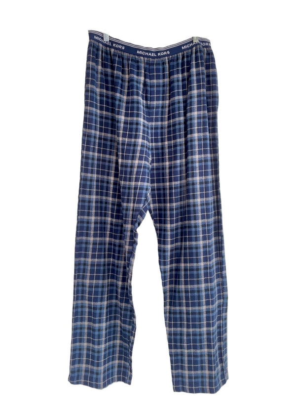 MICHAEL KORS Mens blue/navy/black/white cotton flannel plaid pyjama pants, L