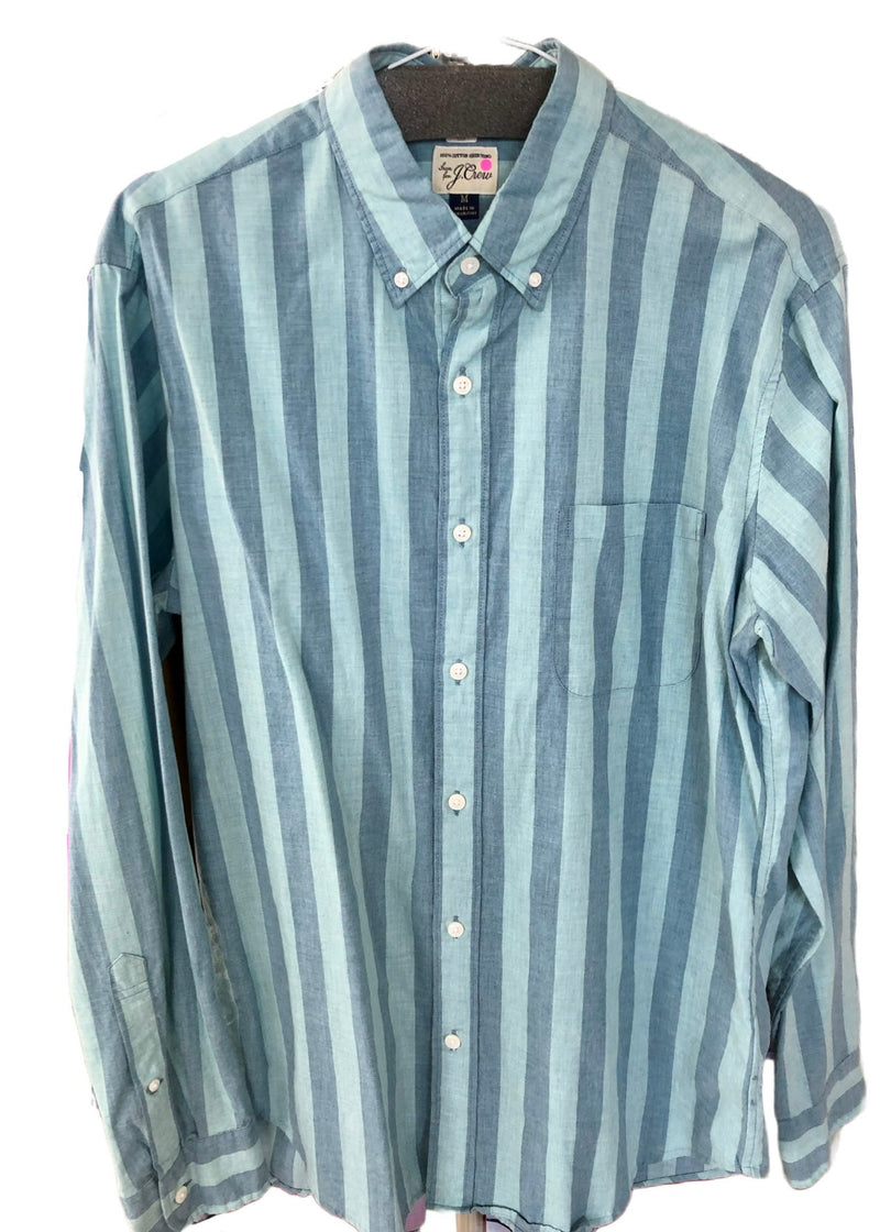 J CREW Mens bluish green 2 tone wide stripe SLIM FIT button down, M