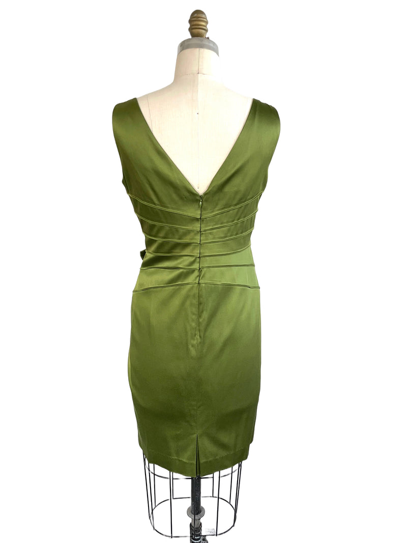 JONES NEW YORK green satin pleated v-neck dress w/ jewelled detail, 8