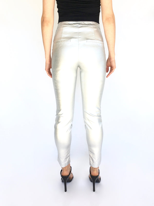 H&M Women's silver metallic skinny jean w/ front circular zippers, 6