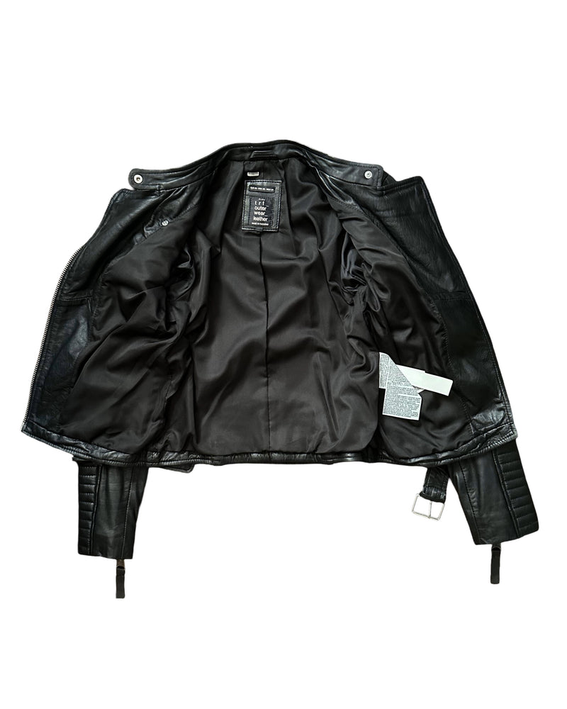 ZARA TRAFALUC Women's black leather moto jacket, XS