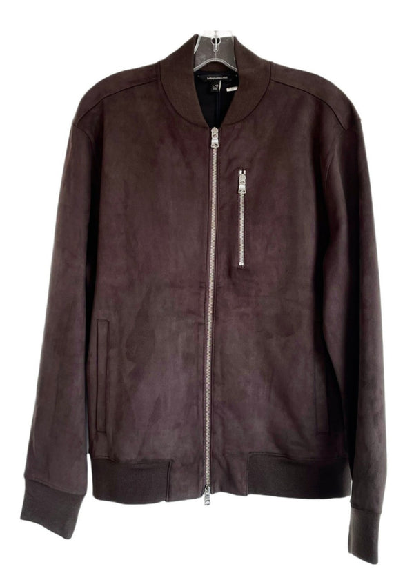 BANANA REPUBLIC brown vegan suede bomber jacket w/ silver hardware, L