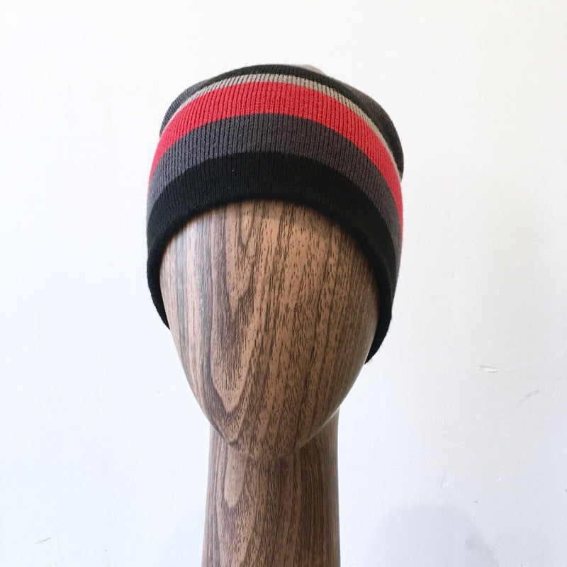 Unisex black/charcoal/red knit striped toque, NS
