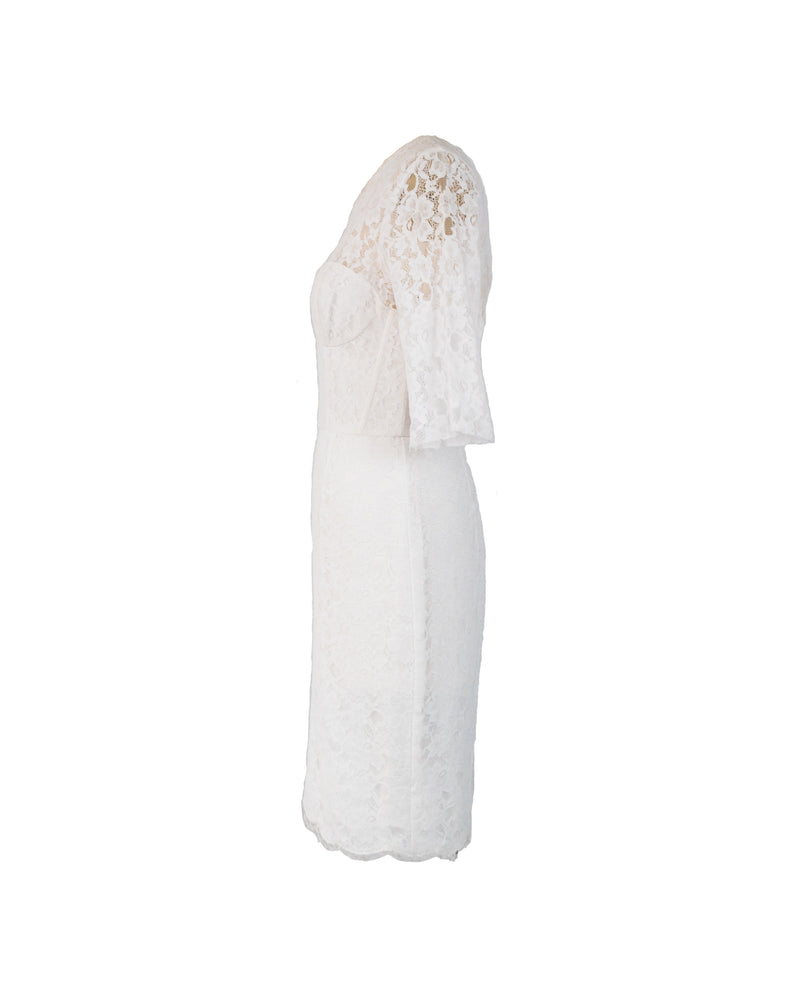 BCBG white lace cocktail dress v shaped back corset & boning, 12