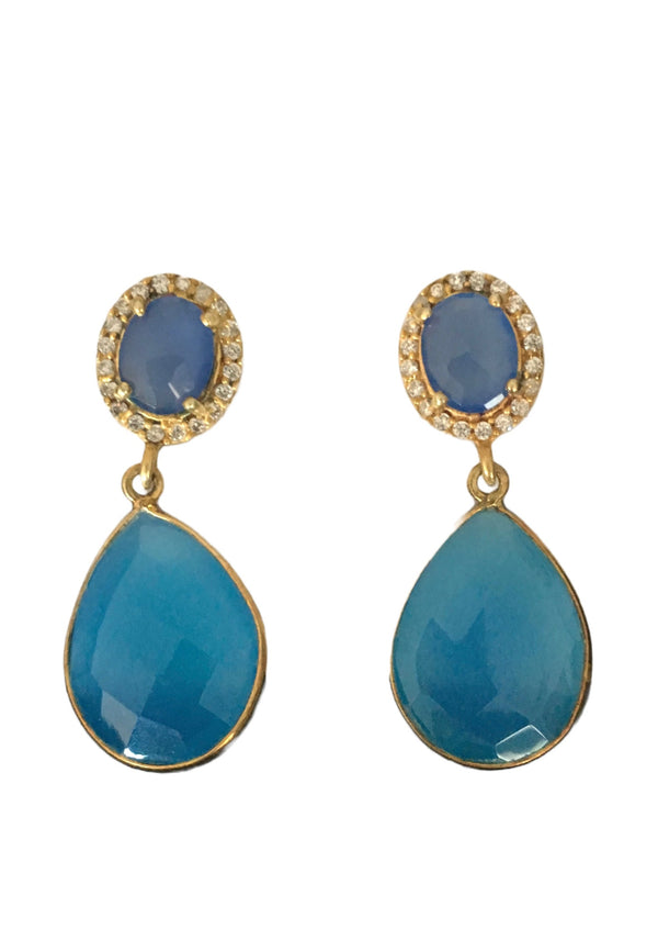 BANANA REPUBLIC goldtone blue stone & rhinestone drop earrings