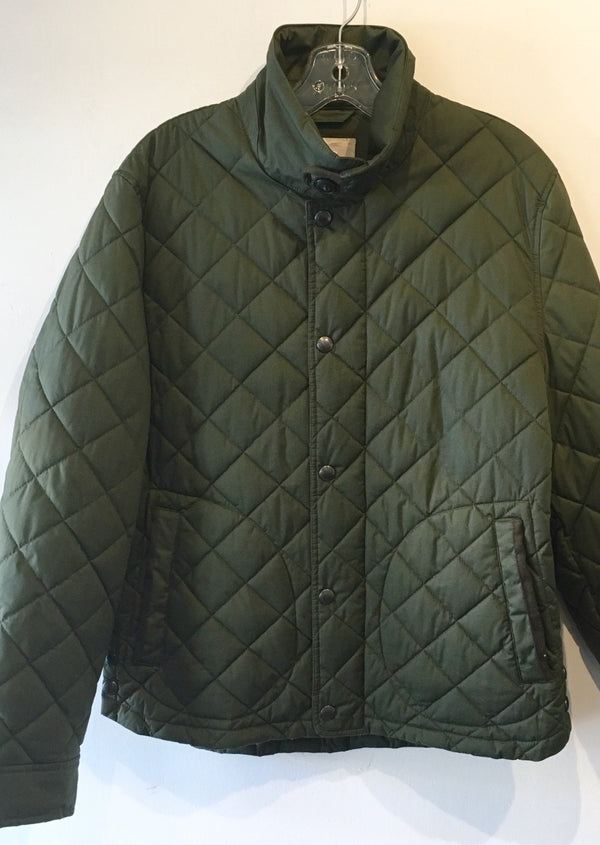 MANGO Mens olive quilted funnel neck jacket w/ pockets, M