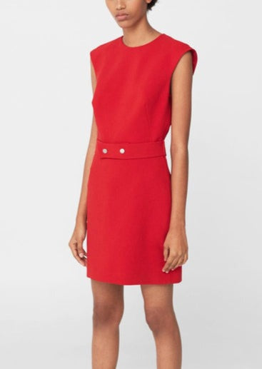 MANGO Women's red short sleeve crewneck mini dress with detachable belt, 6