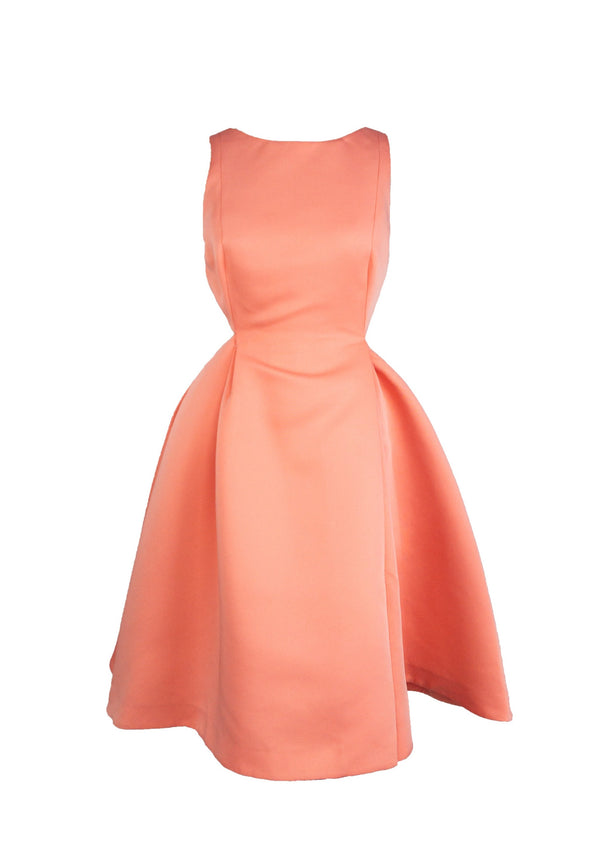 HALSTON HERITAGE peach satin faille cocktail dress w/ side cutouts, 10