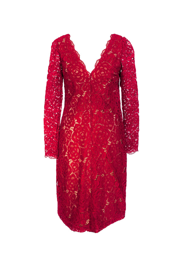 VERA WANG women’s cranberry lace v-neck 3/4 sleeve cocktail dress, 8