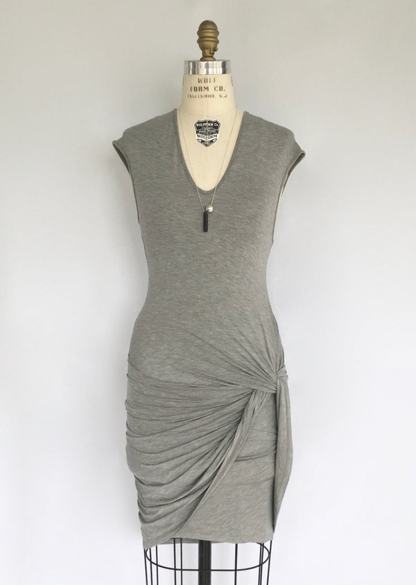 HIGHLINE COLLECTIVE Women's heather grey cotton jersey sleeveless dress w/ twist detail, S