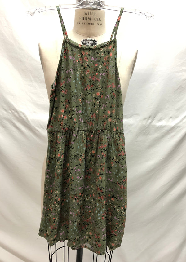 OLD NAVY girls green floral dress with elastic waist & spaghetti straps, 10/12