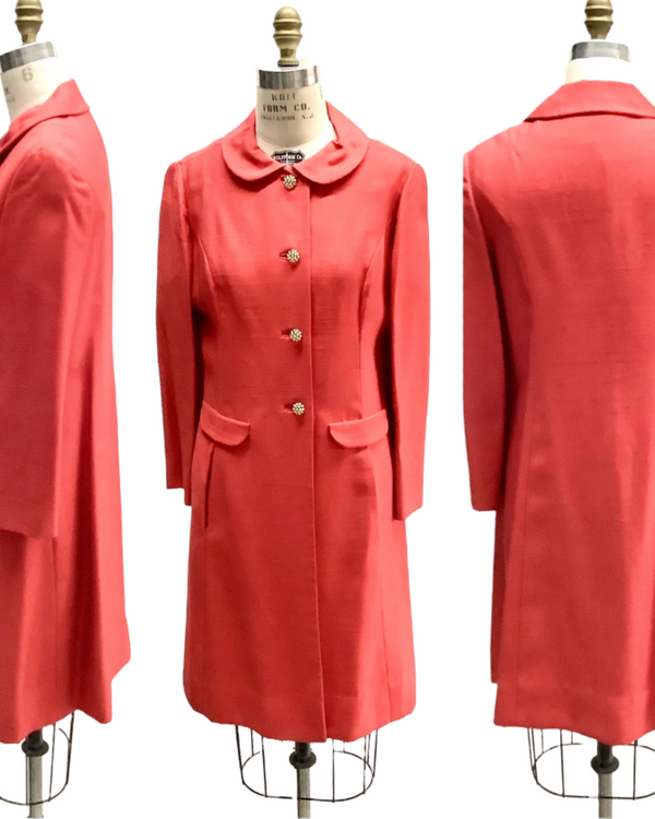 LESLIE FAY VINTAGE Women's coral raw silk evening coat, M