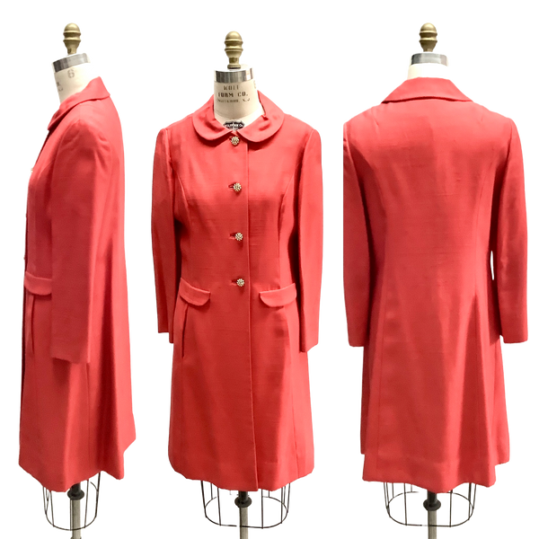 LESLIE FAY VINTAGE Women's coral raw silk evening coat, M