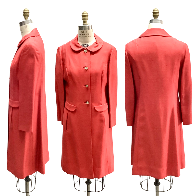 LESLIE FAY VINTAGE Women's coral raw silk evening coat, M