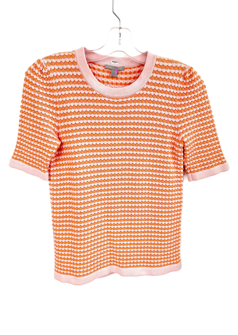 COS Women's pink & orange textured crochet short sleeve sweater, XS