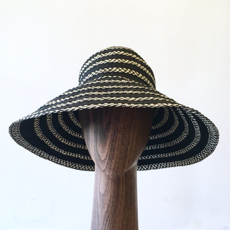 H&M black & tan straw layered floppy hat