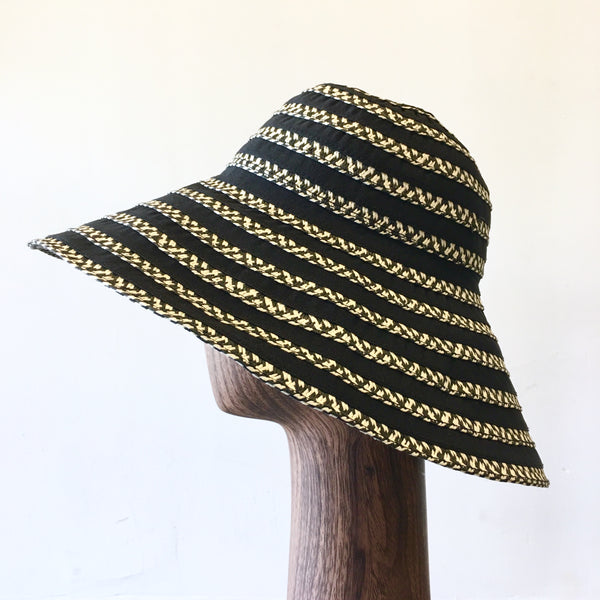 H&M black & tan straw layered floppy hat