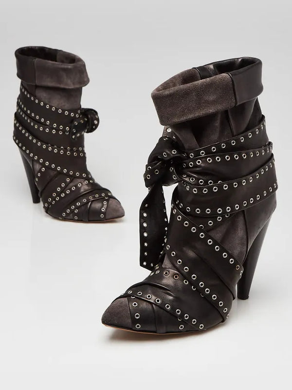 ISABEL MARANT Women's grey suede / black leather "Aleen" bootie, 8